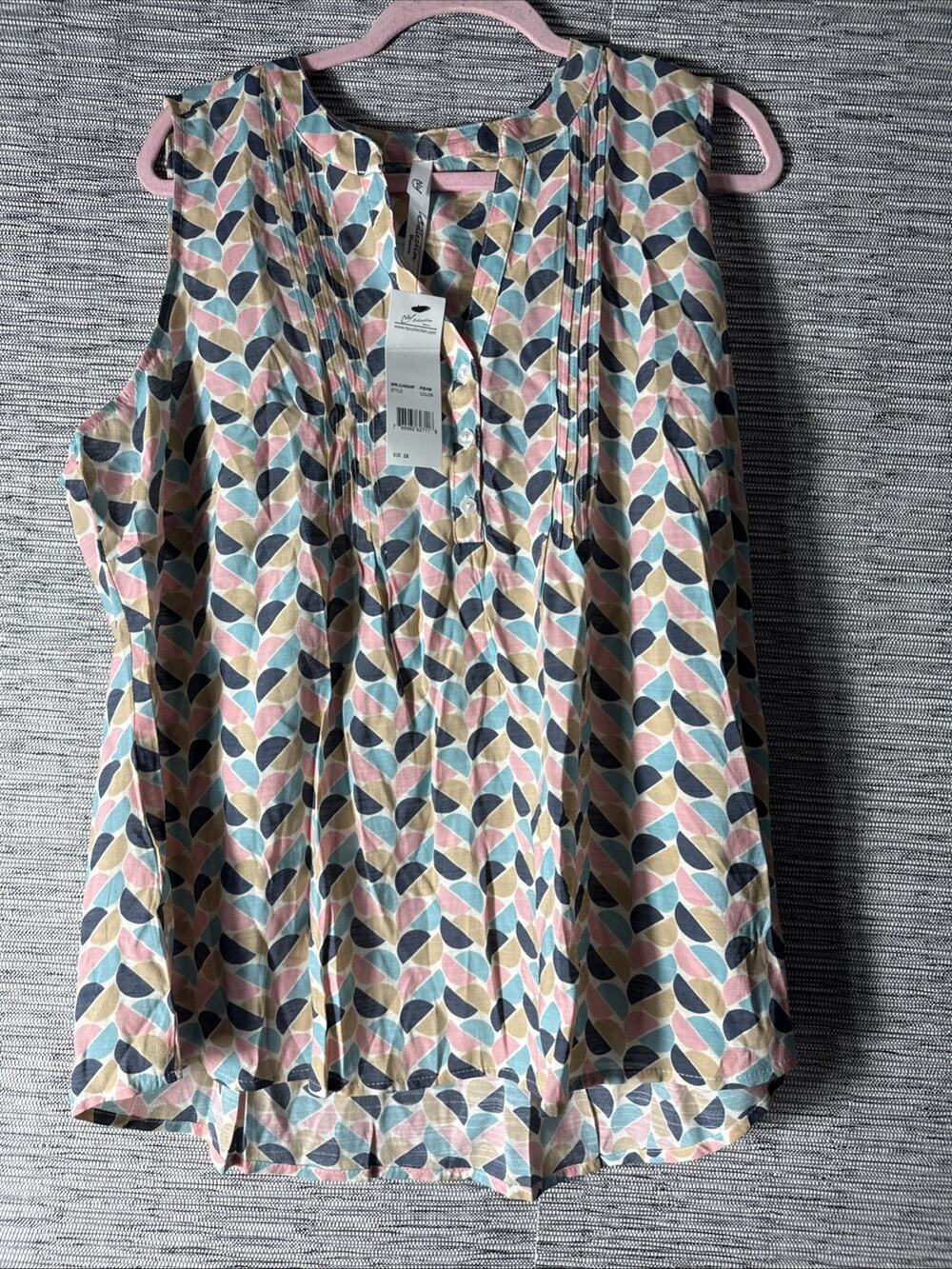 NY Collection Sleeveless Pintucked Blouse, Multicolor, XXL 2XL